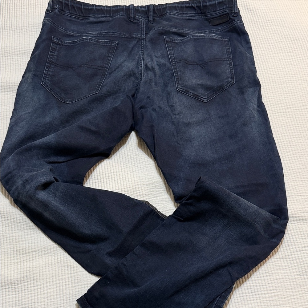 Men's Drawstring Washed Black Jeans - Picture 5 of 7